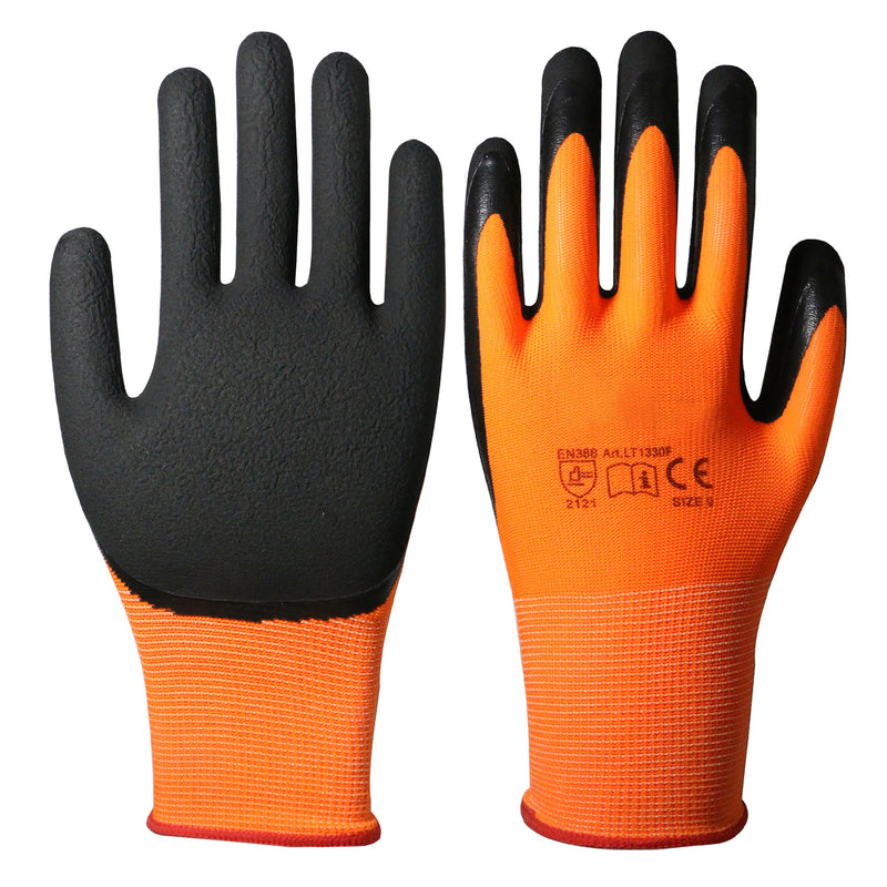 Latex Foam Palm Coated Orange/Black Gloves