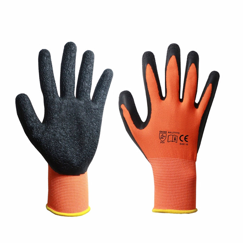 Latex Crinkle Palm Coated Orange/Black Gloves