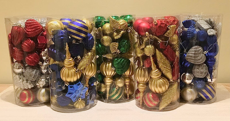 40 x Christmas Glitter Baubles Assorted Sizes and Shapes