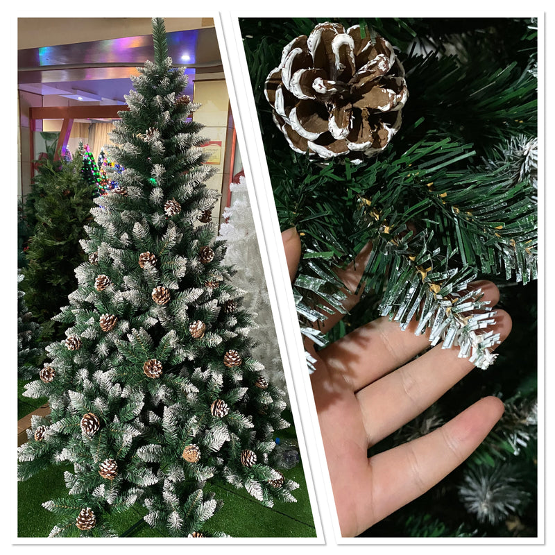Christmas Tree Artificial with Snow Frosted Tips and Pine Cones 5ft, 6ft