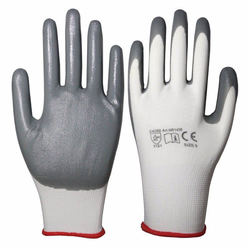 Nitrile Palm Coated Grey/White Gloves